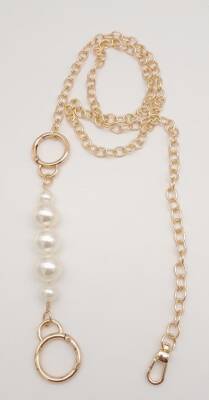 Angel Çanta Aksesuar İncili Kulaklı Yaylı Halkalı 120 cm Çanta Zinciri Light Gold - 3