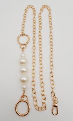 Angel Çanta Aksesuar İncili Kulaklı Yaylı Halkalı 120 cm Çanta Zinciri Light Gold - Angel Çanta Aksesuar