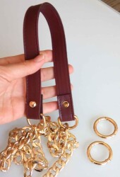Angel Çanta Aksesuar Suni Deri Dikişli Light Gold Zincirli Bordo Renk Çanta Sapı - Angel Çanta Aksesuar