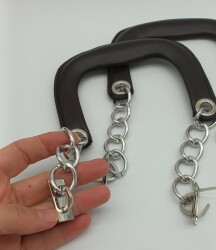 Angel Çanta Aksesuar Kahverengi Suni Deri Kapsüllü Tutma Sapı Zincirli Gümüş Metalli - 2