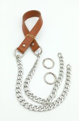 Angel Çanta Aksesuar Suni Deri Dikişli Gümüş Zincirli Açık Taba Renk Çanta Sapı - Angel Çanta Aksesuar