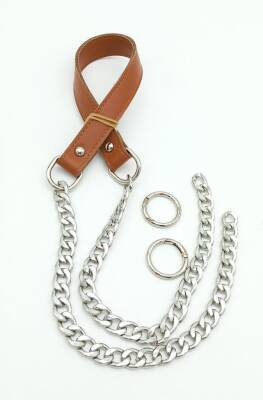 Angel Çanta Aksesuar Suni Deri Dikişli Gümüş Zincirli Açık Taba Renk Çanta Sapı - 1