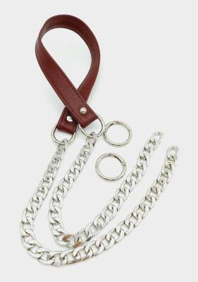 Angel Çanta Aksesuar Suni Deri Dikişli Gümüş Zincirli Bordo Renk Çanta Sapı - 1