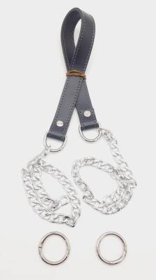 Angel Çanta Aksesuar Suni Deri Dikişli Gümüş Zincirli Gri Renk Çanta Sapı - 1