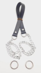 Angel Çanta Aksesuar Suni Deri Dikişli Gümüş Zincirli Gri Renk Çanta Sapı - Angel Çanta Aksesuar