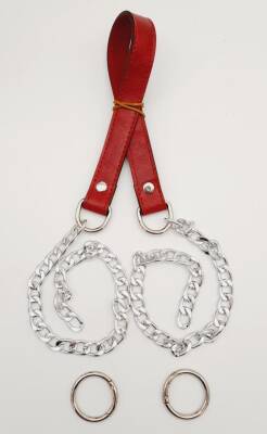 Angel Çanta Aksesuar Suni Deri Dikişli Gümüş Zincirli Kırmızı Renk Çanta Sapı - 1