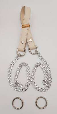 Angel Çanta Aksesuar Suni Deri Dikişli Gümüş Zincirli Krem Renk Çanta Sapı - 1