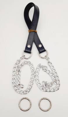 Angel Çanta Aksesuar Suni Deri Dikişli Gümüş Zincirli Lacivert Renk Çanta Sapı - 1