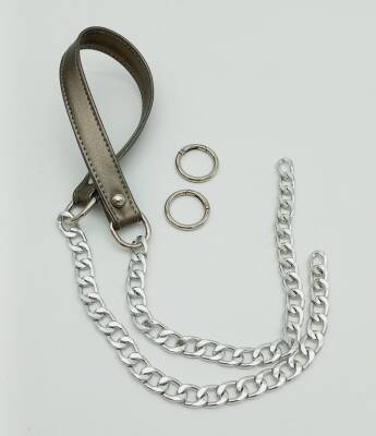 Angel Çanta Aksesuar Suni Deri Dikişli Gümüş Zincirli Parlak Gri Renk Çanta Sapı - 1