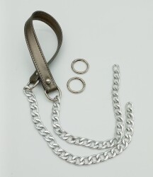 Angel Çanta Aksesuar Suni Deri Dikişli Gümüş Zincirli Parlak Gri Renk Çanta Sapı - Angel Çanta Aksesuar