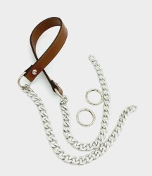 Angel Çanta Aksesuar Suni Deri Dikişli Gümüş Zincirli Taba Renk Çanta Sapı - Angel Çanta Aksesuar