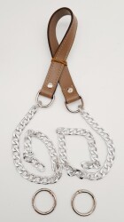 Angel Çanta Aksesuar Suni Deri Dikişli Gümüş Zincirli Vizon Renk Çanta Sapı - Angel Çanta Aksesuar