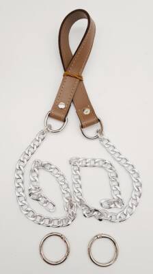 Angel Çanta Aksesuar Suni Deri Dikişli Gümüş Zincirli Vizon Renk Çanta Sapı - 1