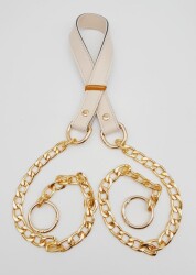 Angel Çanta Aksesuar Suni Deri Dikişli Light Gold Zincirli Krem Renk Çanta Sapı - Angel Çanta Aksesuar