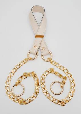 Angel Çanta Aksesuar Suni Deri Dikişli Light Gold Zincirli Krem Renk Çanta Sapı - 1