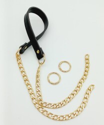 Angel Çanta Aksesuar Suni Deri Dikişli Siyah Renk Light Gold Zincirli Çanta Sapı - Angel Çanta Aksesuar