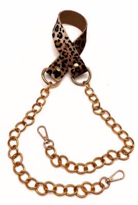 Angel Çanta Aksesuar Suni Deri Light Gold Zincirli Leopar Renk Çanta Sapı - 1