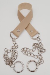 Angel Çanta Aksesuar Tek Kat Suni Deri Bej Renk İnce Zincirli Sap Gümüş Metal - Angel Çanta Aksesuar