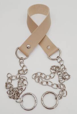 Angel Çanta Aksesuar Tek Kat Suni Deri Bej Renk İnce Zincirli Sap Gümüş Metal - 1