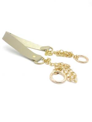 Angel Çanta Aksesuar Tek Kat Suni Deri Bej Renk İnce Zincirli Sap Light Gold Metal - 1