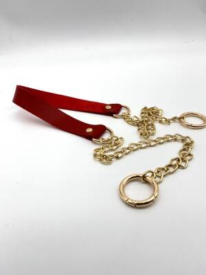 Angel Çanta Aksesuar Tek Kat Suni Deri Bordo Renk İnce Zincirli Sap Light Gold Metal - 1