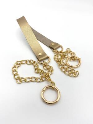 Angel Çanta Aksesuar Tek Kat Suni Deri Gold Renk İnce Zincirli Sap Light Gold Metal - 1