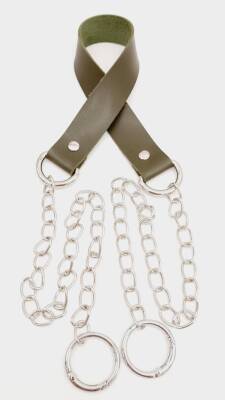 Angel Çanta Aksesuar Tek Kat Suni Deri Haki Renk İnce Zincirli Sap Gümüş Metal - 1