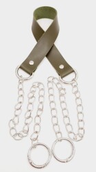 Angel Çanta Aksesuar Tek Kat Suni Deri Haki Renk İnce Zincirli Sap Gümüş Metal - Angel Çanta Aksesuar