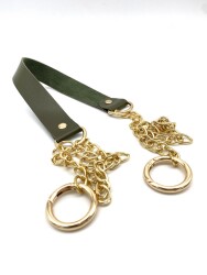 Angel Çanta Aksesuar Tek Kat Suni Deri Haki Renk İnce Zincirli Sap Light Gold Metal - Angel Çanta Aksesuar