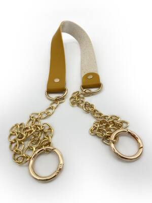 Angel Çanta Aksesuar Tek Kat Suni Deri Hardal Renk İnce Zincirli Sap Light Gold Metal - 1