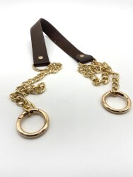 Angel Çanta Aksesuar Tek Kat Suni Deri Kahverengi İnce Zincirli Sap Light Gold Metal - Angel Çanta Aksesuar