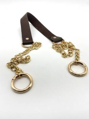 Angel Çanta Aksesuar Tek Kat Suni Deri Kahverengi İnce Zincirli Sap Light Gold Metal - 1