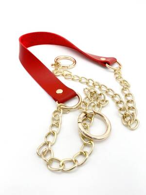 Angel Çanta Aksesuar Tek Kat Suni Deri Kırmızı Renk İnce Zincirli Sap Light Gold Metal - 1