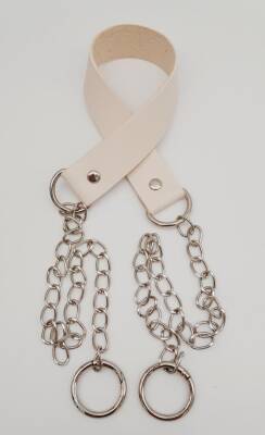 Angel Çanta Aksesuar Tek Kat Suni Deri Krem Renk İnce Zincirli Sap Gümüş Metal - 1