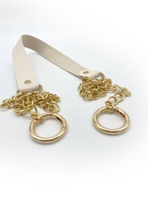 Angel Çanta Aksesuar Tek Kat Suni Deri Krem Renk İnce Zincirli Sap Light Gold Metal - 1