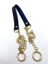 Angel Çanta Aksesuar Tek Kat Suni Deri Lacivert Renk İnce Zincirli Sap Light Gold Metal - Angel Çanta Aksesuar