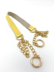 Angel Çanta Aksesuar Tek Kat Suni Deri Sarı Renk İnce Zincirli Sap Light Gold Metal - Angel Çanta Aksesuar