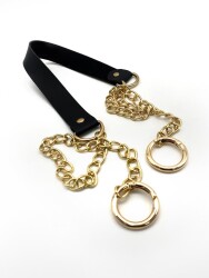 Angel Çanta Aksesuar Tek Kat Suni Deri Siyah Renk İnce Zincirli Sap Light Gold Metal - Angel Çanta Aksesuar