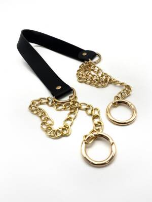 Angel Çanta Aksesuar Tek Kat Suni Deri Siyah Renk İnce Zincirli Sap Light Gold Metal - 1