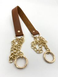 Angel Çanta Aksesuar Tek Kat Suni Deri Taba Renk İnce Zincirli Sap Light Gold Metal - Angel Çanta Aksesuar