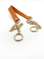 Angel Çanta Aksesuar Tek Kat Suni Deri Turuncu Renk İnce Zincirli Sap Light Gold Metal - Angel Çanta Aksesuar